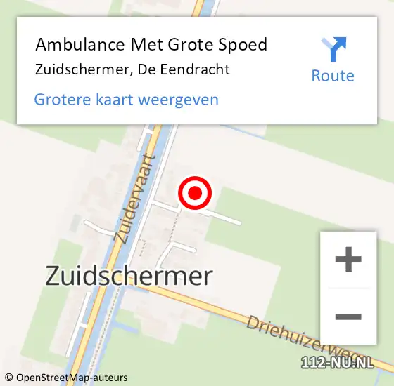 Locatie op kaart van de 112 melding: Ambulance Met Grote Spoed Naar Zuidschermer, De Eendracht op 12 oktober 2017 21:48