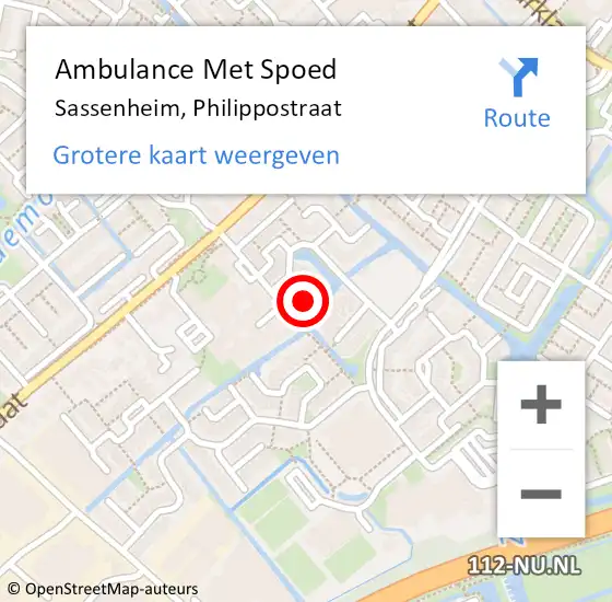 Locatie op kaart van de 112 melding: Ambulance Met Spoed Naar Sassenheim, Philippostraat op 3 februari 2014 23:18