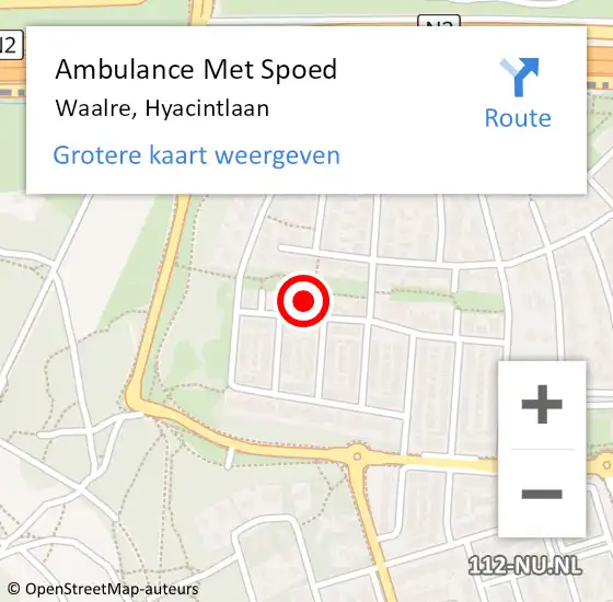 Locatie op kaart van de 112 melding: Ambulance Met Spoed Naar Waalre, Hyacintlaan op 12 oktober 2017 22:06