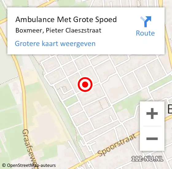 Locatie op kaart van de 112 melding: Ambulance Met Grote Spoed Naar Boxmeer, Pieter Claeszstraat op 12 oktober 2017 22:15