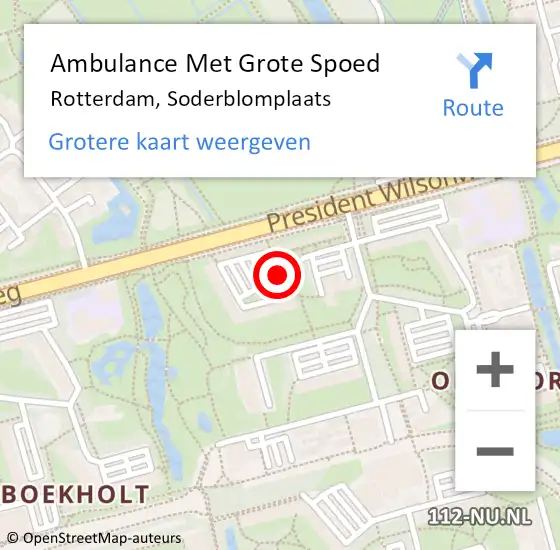 Locatie op kaart van de 112 melding: Ambulance Met Grote Spoed Naar Rotterdam, Soderblomplaats op 12 oktober 2017 22:33