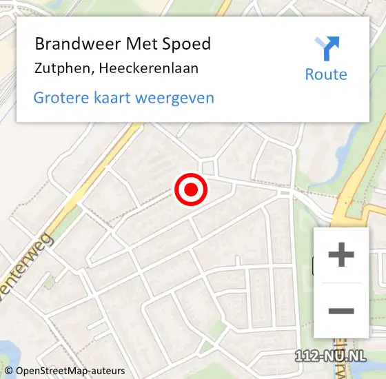 Locatie op kaart van de 112 melding: Brandweer Met Spoed Naar Zutphen, Heeckerenlaan op 12 oktober 2017 23:38