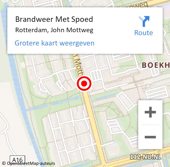 Locatie op kaart van de 112 melding: Brandweer Met Spoed Naar Rotterdam, John Mottweg op 13 oktober 2017 00:05