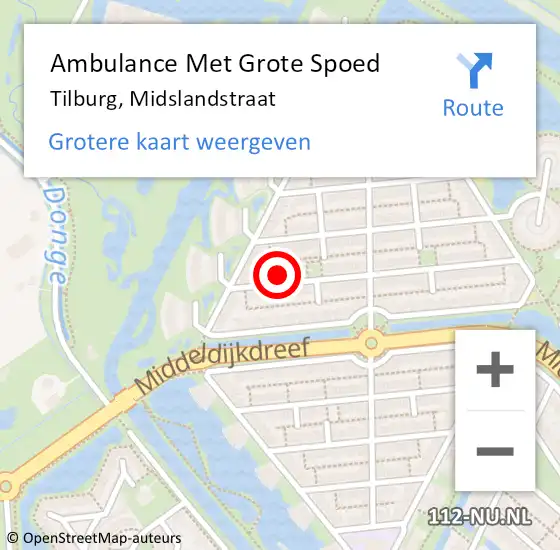 Locatie op kaart van de 112 melding: Ambulance Met Grote Spoed Naar Tilburg, Midslandstraat op 13 oktober 2017 01:02