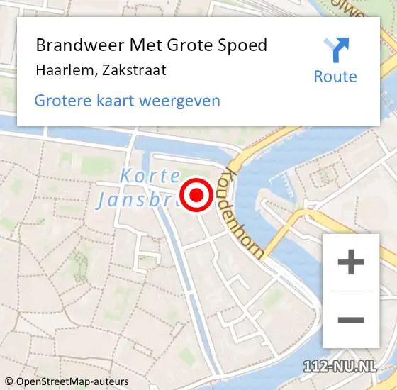 Locatie op kaart van de 112 melding: Brandweer Met Grote Spoed Naar Haarlem, Zakstraat op 13 oktober 2017 01:37