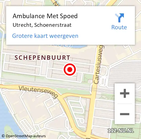 Locatie op kaart van de 112 melding: Ambulance Met Spoed Naar Utrecht, Schoenerstraat op 13 oktober 2017 02:10