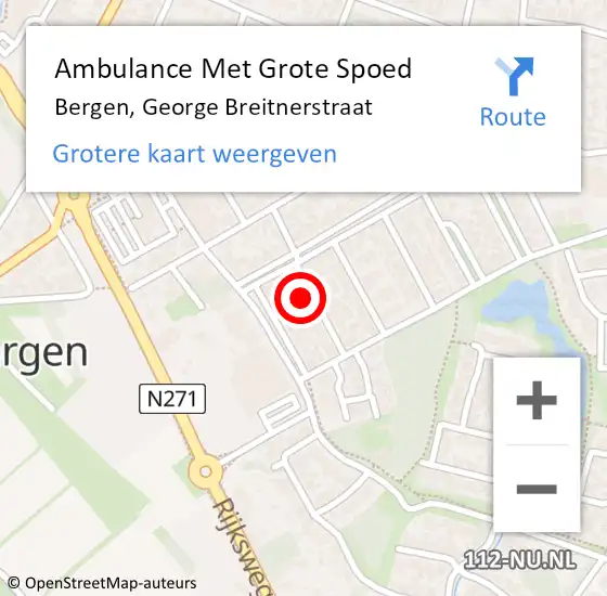 Locatie op kaart van de 112 melding: Ambulance Met Grote Spoed Naar Bergen, George Breitnerstraat op 13 oktober 2017 02:19