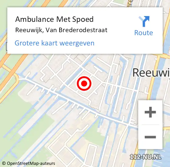 Locatie op kaart van de 112 melding: Ambulance Met Spoed Naar Reeuwijk, Van Brederodestraat op 13 oktober 2017 04:38