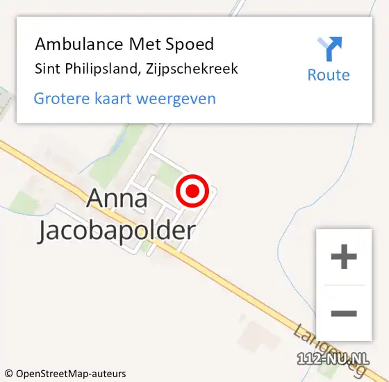 Locatie op kaart van de 112 melding: Ambulance Met Spoed Naar Sint Philipsland, Zijpschekreek op 13 oktober 2017 04:39