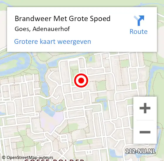 Locatie op kaart van de 112 melding: Brandweer Met Grote Spoed Naar Goes, Adenauerhof op 4 februari 2014 00:06