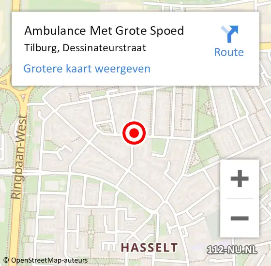 Locatie op kaart van de 112 melding: Ambulance Met Grote Spoed Naar Tilburg, Dessinateurstraat op 13 oktober 2017 07:42