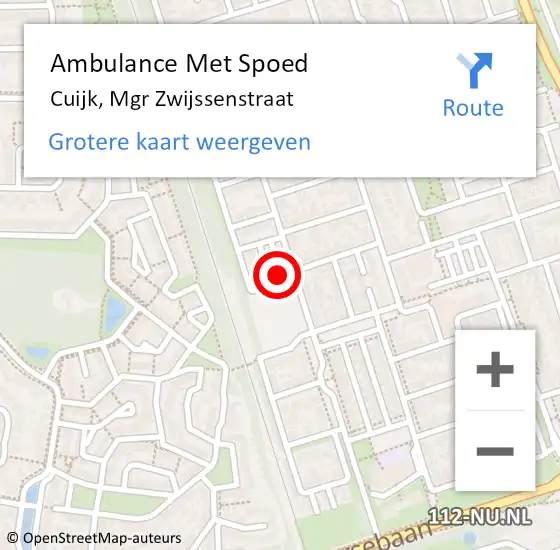 Locatie op kaart van de 112 melding: Ambulance Met Spoed Naar Cuijk, Mgr Zwijssenstraat op 13 oktober 2017 07:54
