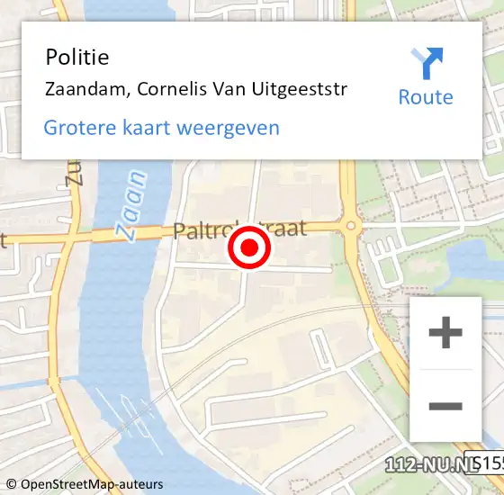 Locatie op kaart van de 112 melding: Politie Zaandam, Cornelis Van Uitgeeststr op 13 oktober 2017 08:16