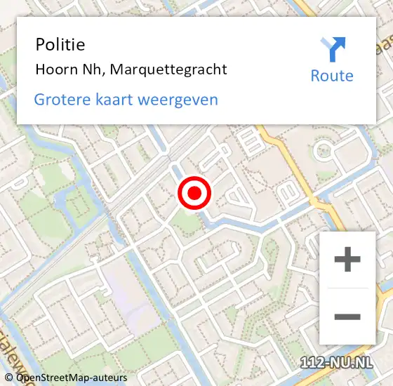 Locatie op kaart van de 112 melding: Politie Hoorn Nh, Marquettegracht op 13 oktober 2017 08:52