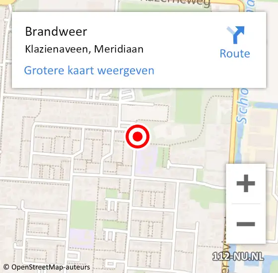 Locatie op kaart van de 112 melding: Brandweer Klazienaveen, Meridiaan op 13 oktober 2017 09:13