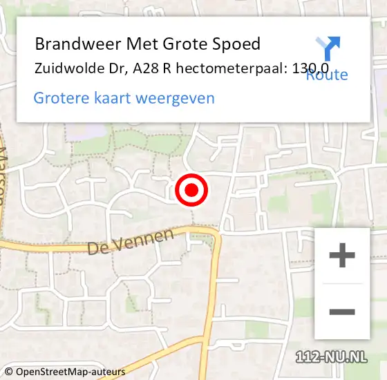 Locatie op kaart van de 112 melding: Brandweer Met Grote Spoed Naar Zuidwolde Dr, A28 L hectometerpaal: 128,6 op 13 oktober 2017 09:54