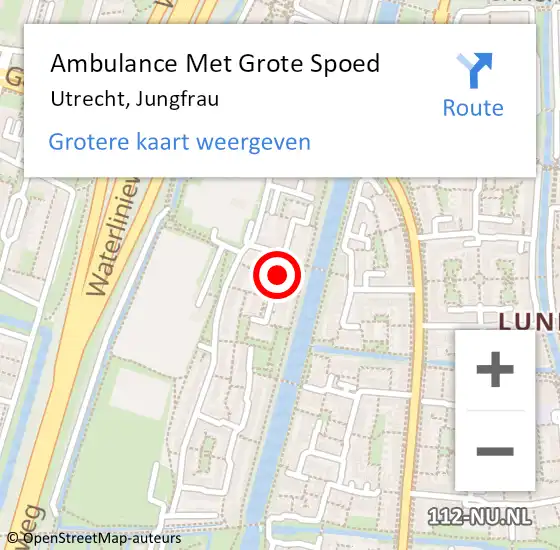 Locatie op kaart van de 112 melding: Ambulance Met Grote Spoed Naar Utrecht, Jungfrau op 13 oktober 2017 11:08