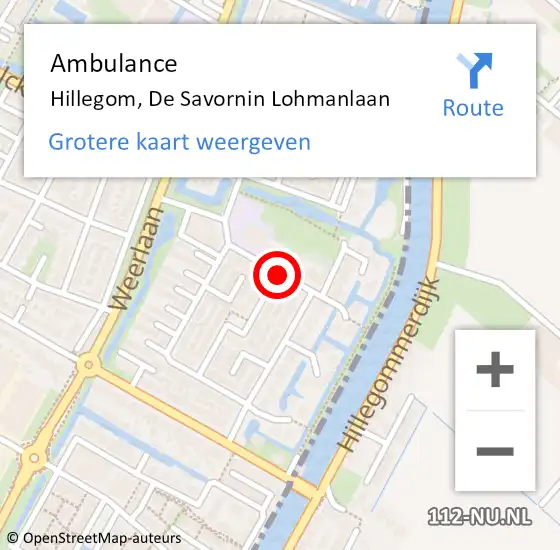 Locatie op kaart van de 112 melding: Ambulance Hillegom, De Savornin Lohmanlaan op 13 oktober 2017 11:19