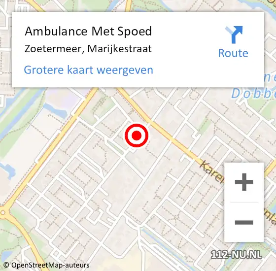 Locatie op kaart van de 112 melding: Ambulance Met Spoed Naar Zoetermeer, Marijkestraat op 13 oktober 2017 11:46