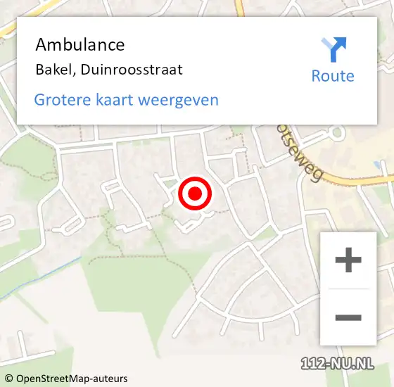 Locatie op kaart van de 112 melding: Ambulance Bakel, Duinroosstraat op 13 oktober 2017 12:07