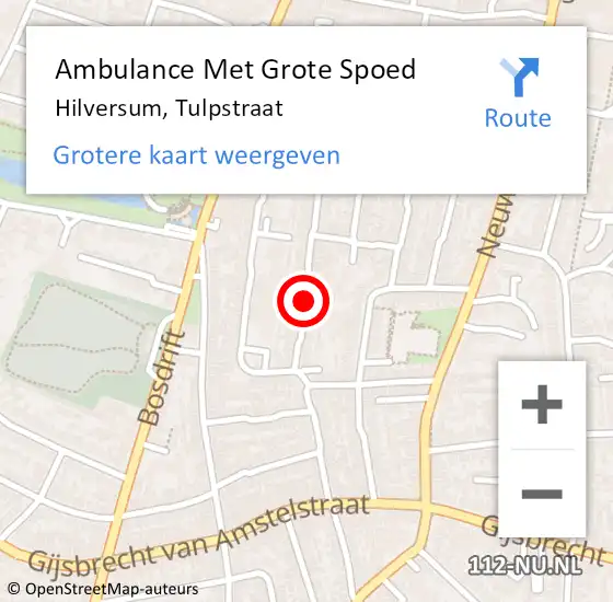 Locatie op kaart van de 112 melding: Ambulance Met Grote Spoed Naar Hilversum, Tulpstraat op 4 februari 2014 02:08