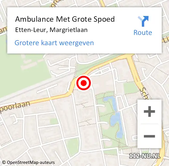 Locatie op kaart van de 112 melding: Ambulance Met Grote Spoed Naar Etten-Leur, Margrietlaan op 13 oktober 2017 13:20