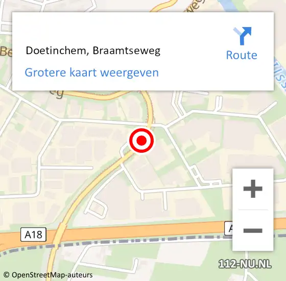 Locatie op kaart van de 112 melding:  Doetinchem, Braamtseweg op 13 oktober 2017 14:13