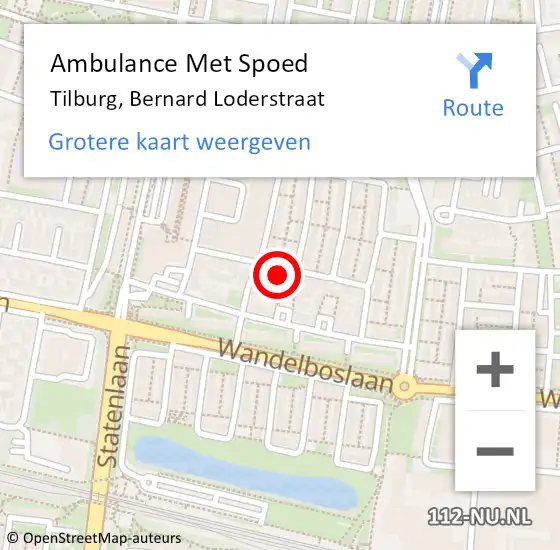 Locatie op kaart van de 112 melding: Ambulance Met Spoed Naar Tilburg, Bernard Loderstraat op 13 oktober 2017 14:38