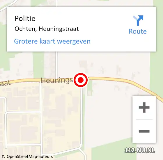 Locatie op kaart van de 112 melding: Politie Ochten, Heuningstraat op 13 oktober 2017 15:29