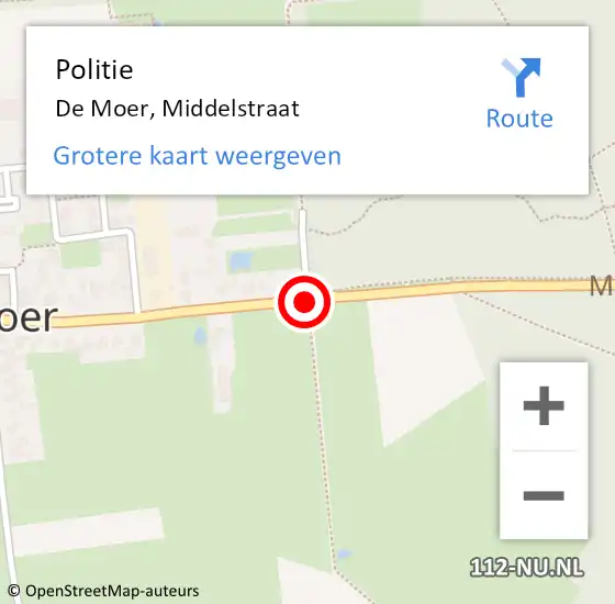 Locatie op kaart van de 112 melding: Politie De Moer, Middelstraat op 13 oktober 2017 16:07