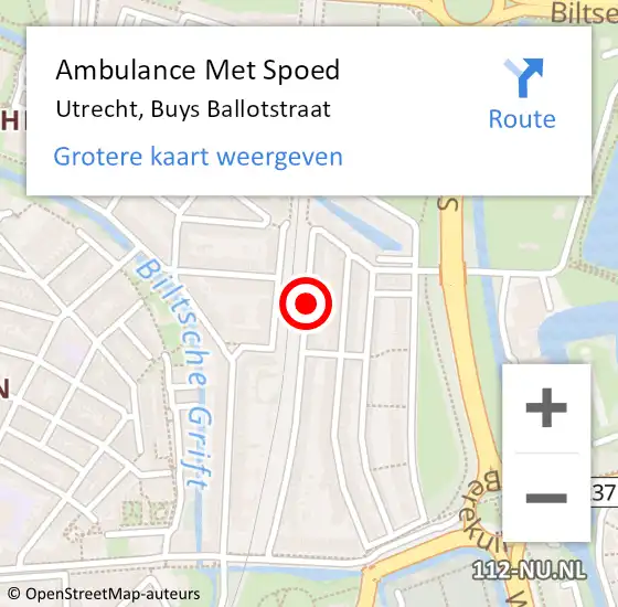 Locatie op kaart van de 112 melding: Ambulance Met Spoed Naar Utrecht, Buys Ballotstraat op 13 oktober 2017 16:45