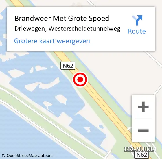 Locatie op kaart van de 112 melding: Brandweer Met Grote Spoed Naar Driewegen, N62 R hectometerpaal: 25,0 op 13 oktober 2017 16:49