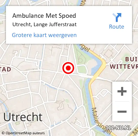 Locatie op kaart van de 112 melding: Ambulance Met Spoed Naar Utrecht, Lange Jufferstraat op 13 oktober 2017 17:06