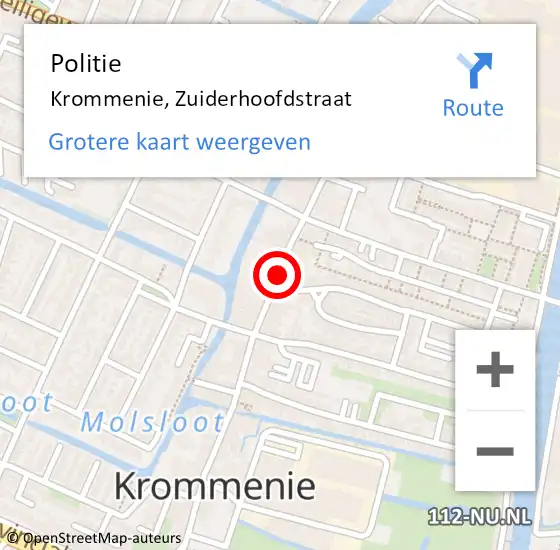 Locatie op kaart van de 112 melding: Politie Krommenie, Zuiderhoofdstraat op 13 oktober 2017 17:43