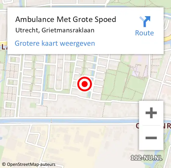 Locatie op kaart van de 112 melding: Ambulance Met Grote Spoed Naar Utrecht, Grietmansraklaan op 13 oktober 2017 18:33