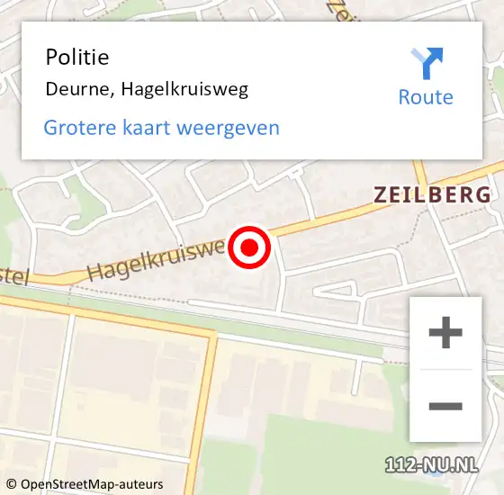 Locatie op kaart van de 112 melding: Politie Deurne, Hagelkruisweg op 13 oktober 2017 18:50