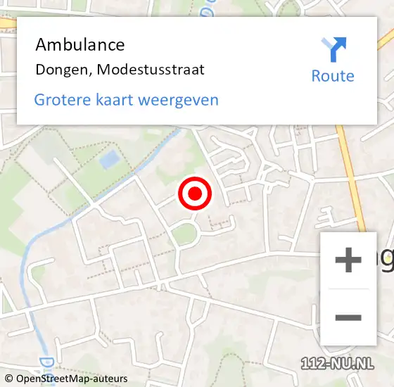 Locatie op kaart van de 112 melding: Ambulance Dongen, Modestusstraat op 13 oktober 2017 21:32