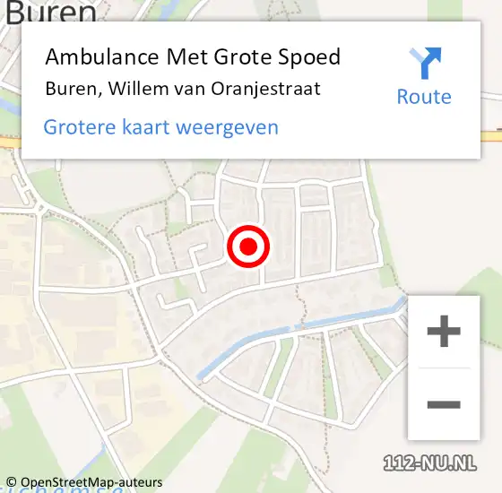 Locatie op kaart van de 112 melding: Ambulance Met Grote Spoed Naar Buren, Willem van Oranjestraat op 13 oktober 2017 22:16