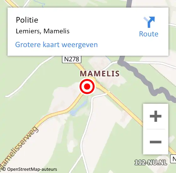 Locatie op kaart van de 112 melding: Politie Lemiers, Mamelis op 13 oktober 2017 22:22