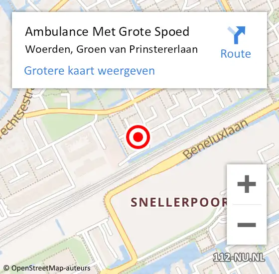 Locatie op kaart van de 112 melding: Ambulance Met Grote Spoed Naar Woerden, Groen van Prinstererlaan op 14 oktober 2017 01:35