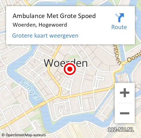 Locatie op kaart van de 112 melding: Ambulance Met Grote Spoed Naar Woerden, Hogewoerd op 14 oktober 2017 04:07