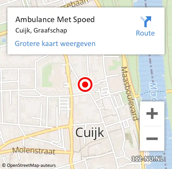 Locatie op kaart van de 112 melding: Ambulance Met Spoed Naar Cuijk, Graafschap op 14 oktober 2017 04:57