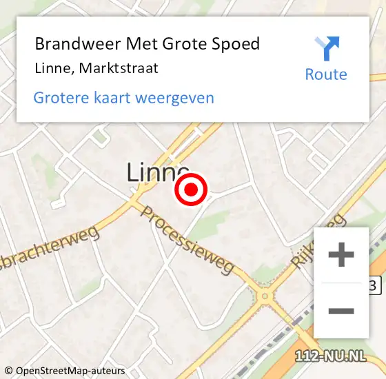 Locatie op kaart van de 112 melding: Brandweer Met Grote Spoed Naar Linne, Marktstraat op 14 oktober 2017 07:07