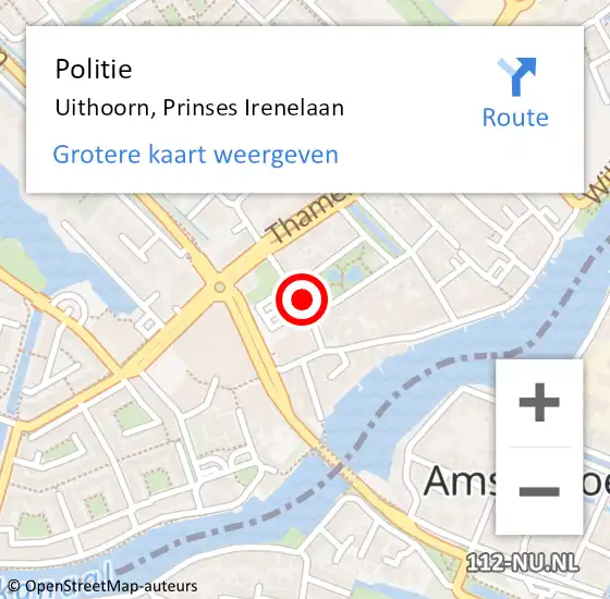 Locatie op kaart van de 112 melding: Politie Uithoorn, Prinses Irenelaan op 14 oktober 2017 08:00