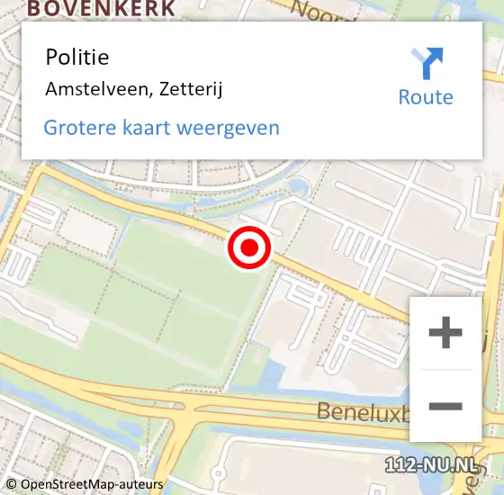 Locatie op kaart van de 112 melding: Politie Amstelveen, Zetterij op 14 oktober 2017 08:44