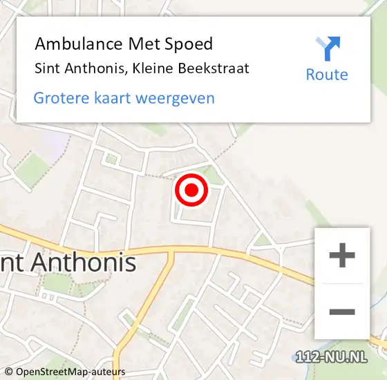 Locatie op kaart van de 112 melding: Ambulance Met Spoed Naar Sint Anthonis, Kleine Beekstraat op 14 oktober 2017 08:47