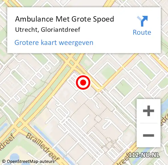 Locatie op kaart van de 112 melding: Ambulance Met Grote Spoed Naar Utrecht, Gloriantdreef op 14 oktober 2017 10:14