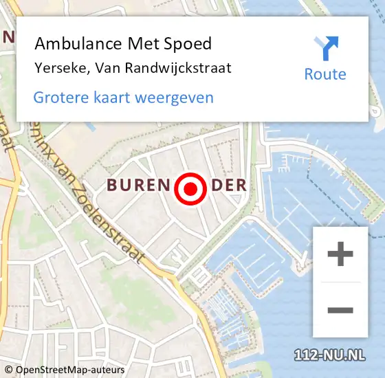 Locatie op kaart van de 112 melding: Ambulance Met Spoed Naar Yerseke, Van Randwijckstraat op 14 oktober 2017 10:15