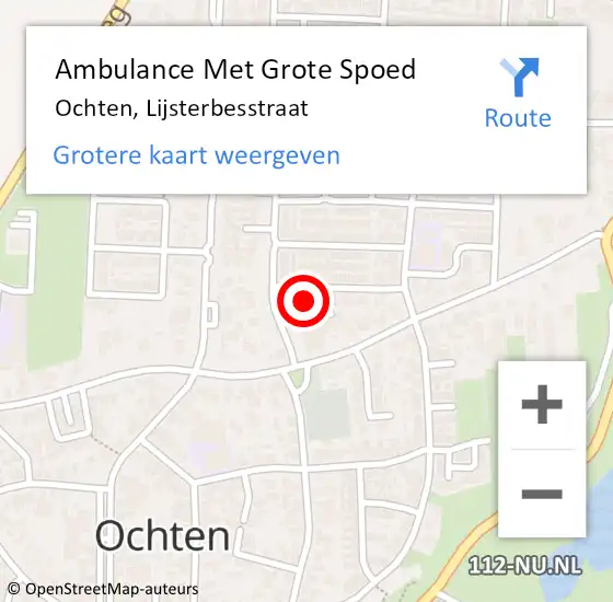 Locatie op kaart van de 112 melding: Ambulance Met Grote Spoed Naar Ochten, Lijsterbesstraat op 14 oktober 2017 10:41