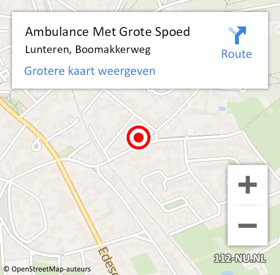 Locatie op kaart van de 112 melding: Ambulance Met Grote Spoed Naar Lunteren, Boomakkerweg op 14 oktober 2017 13:13